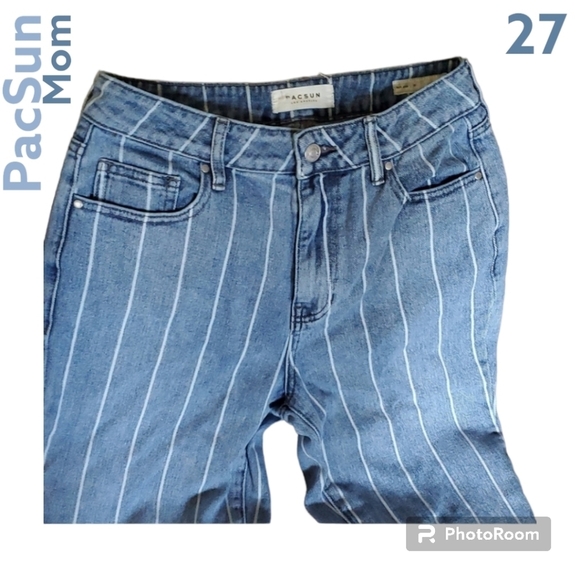 pacsun jeans women’s size 27 blue white Mom jean vertical stripes - Picture 1 of 16